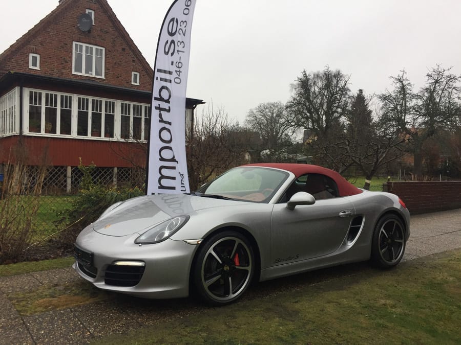 Tysklandimport av en Porsche Boxster S GT-silver med rött skinn Importerad Porsche Boxster S GT-silver med rött skinn